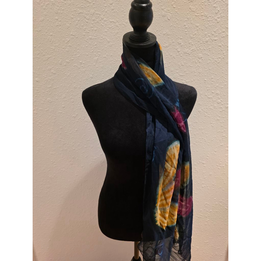 Women's Chico's Navy Orange Tie-Dye Scarf One Size - Picture 6 of 8